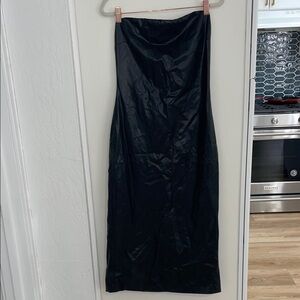 NIA Faux Leather Midi Strapless Dress with Back Slit | L